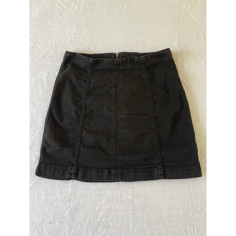Free People Modern Femme Black Denim Mini Skirt Size 4 High Waist Stretch